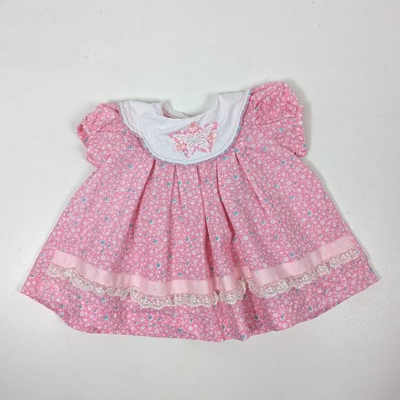 Vintage Other - Vintage Handmade Dress Girls Dress Size 12-18m Pink Floral Butterfly